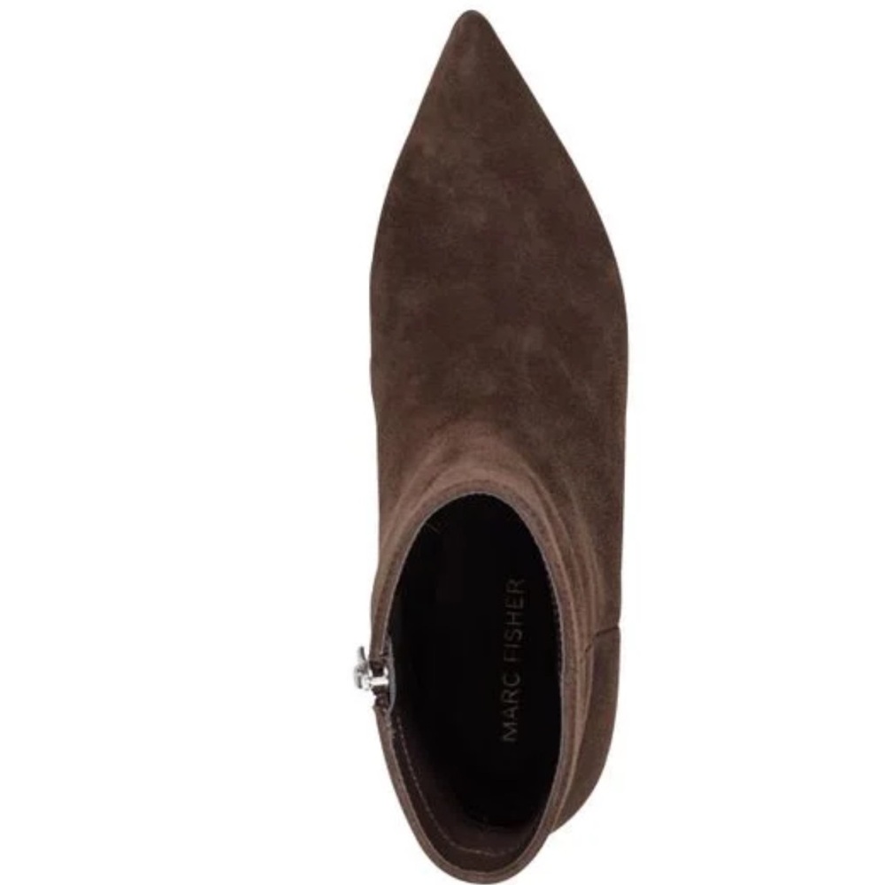 Marc Fisher Brown Suede Pointed Toe Block Heel Booties - Picture 12 of 12